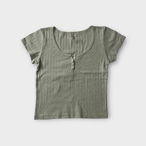 Brandy Melville Green Ribbed Fitted T-Shirt